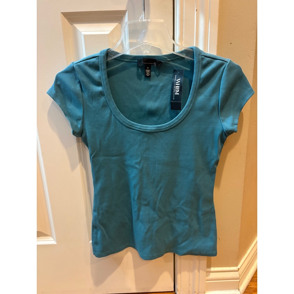 White House Black Market Forme Rib SS Scoop Top Ocean Waters Blue 570391821 XS